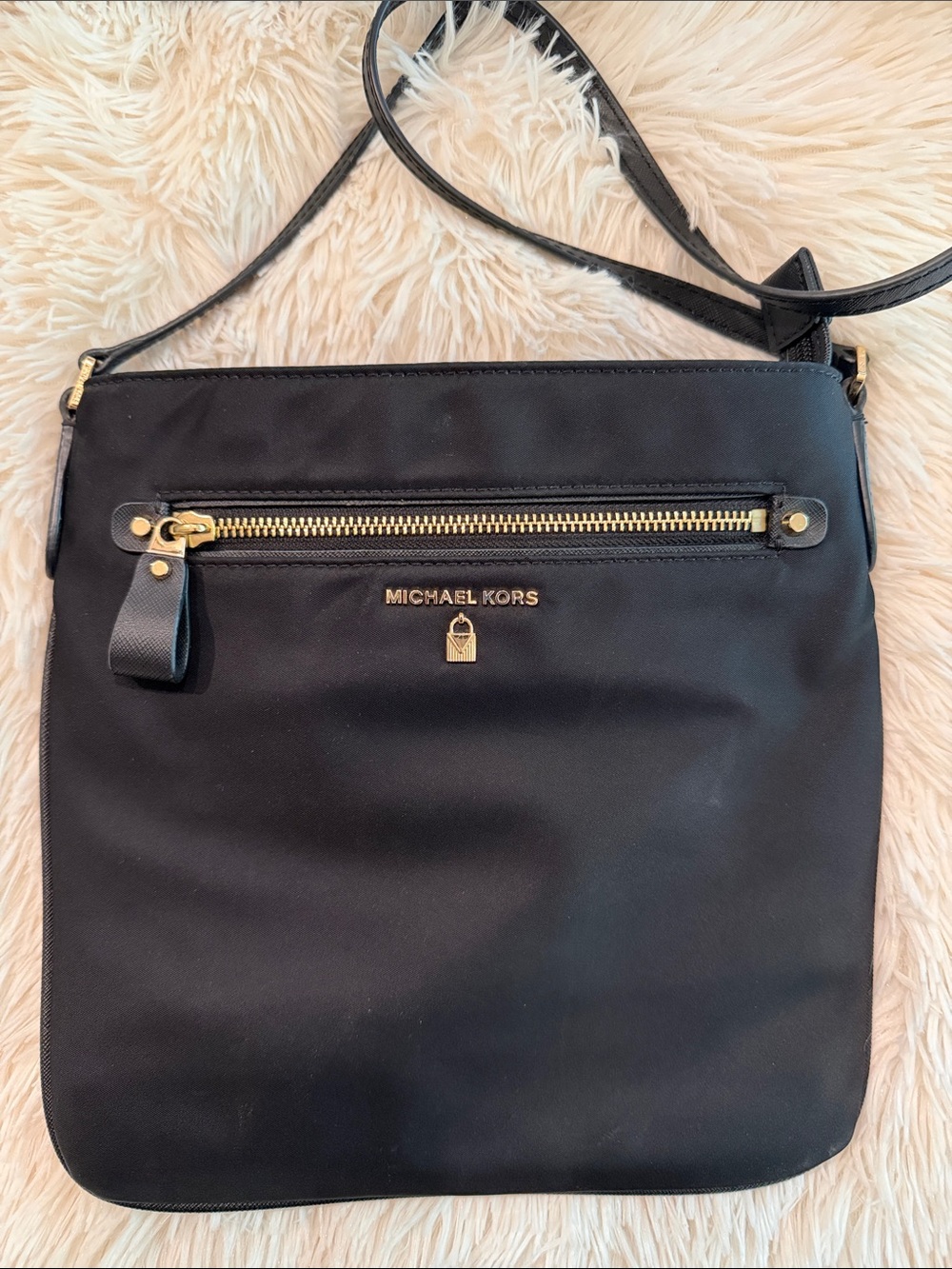 Michael Kors Black Nylon Crossbody with Gold Hardware